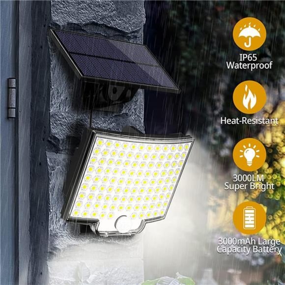Solar Lights, 106 LED 3000LM Solar Powered Motion Sensor Flood Lights, 2 Pack - Picture 2 of 6